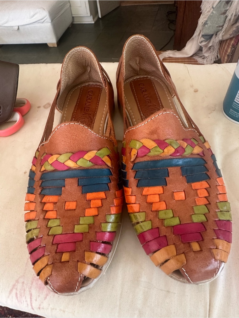 Caramel Multicolor Braided Leather Slip-On Loafers